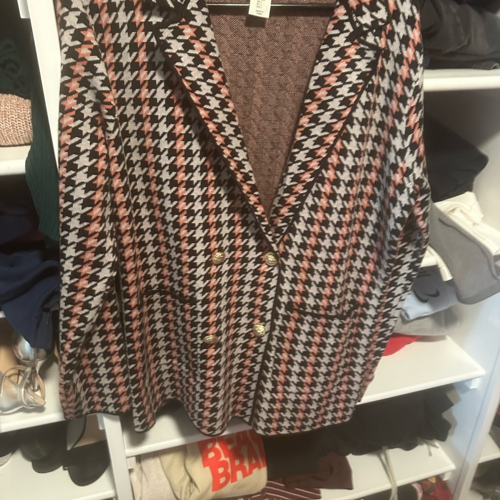 Joie Black and Pink Geometric Sweater Blazer/Cardigan